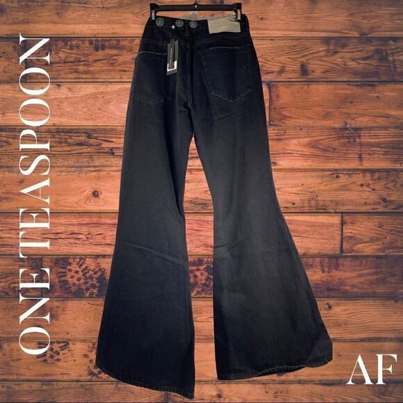 FREE PEOPLE ONE TEASPOON CONCHO MARINES MID RISE EXTREME WIDE BLACK NEW NWT - Picture 4 of 12